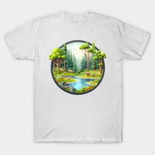 Low Poly Forest with River and Animals T-Shirt